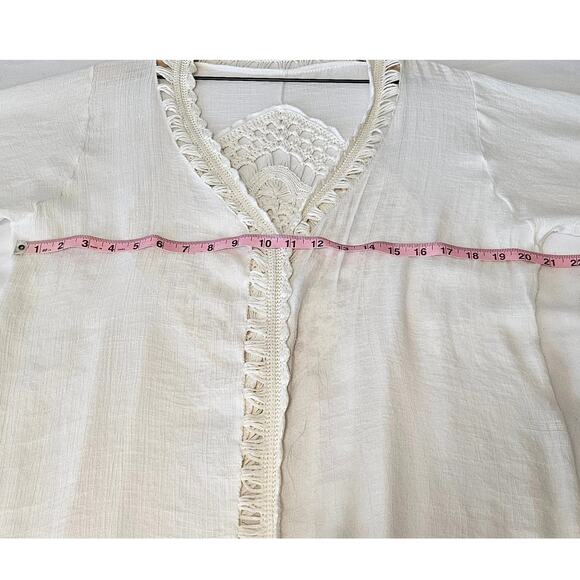 VIVID IMPORTERS WHITE CROCHET FRINGE COVER-UP CARDIGAN – SIZE L – BOHO STYLE - Picture 9 of 13
